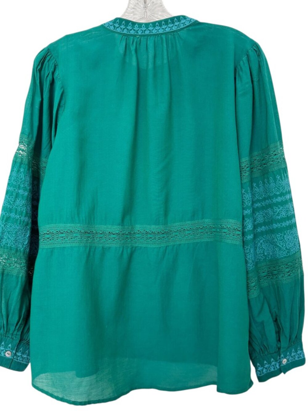 Sundance Almara Embroidered and Lace Long Sleeve in Teal Women's Top Size M - Picture 2 of 9